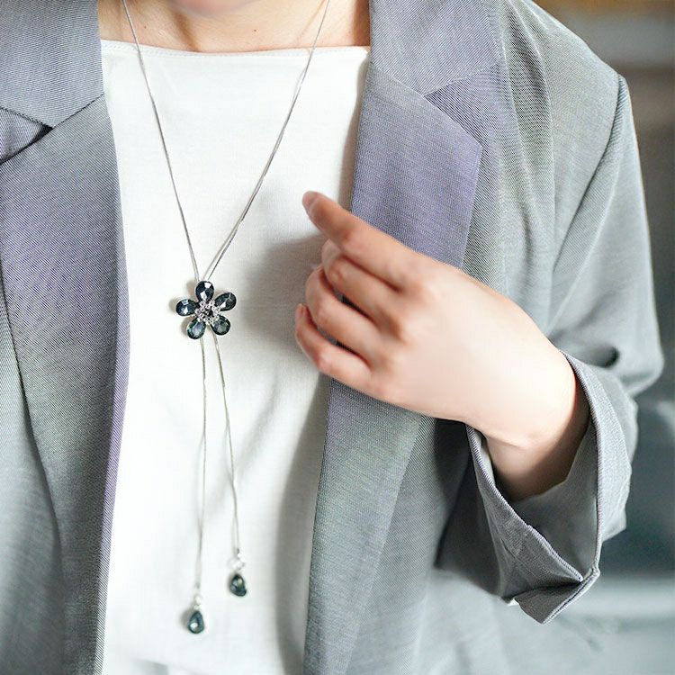 大きいサイズ レディース ラリエット風フラワーネックレス　goldy-1776【メール便可】