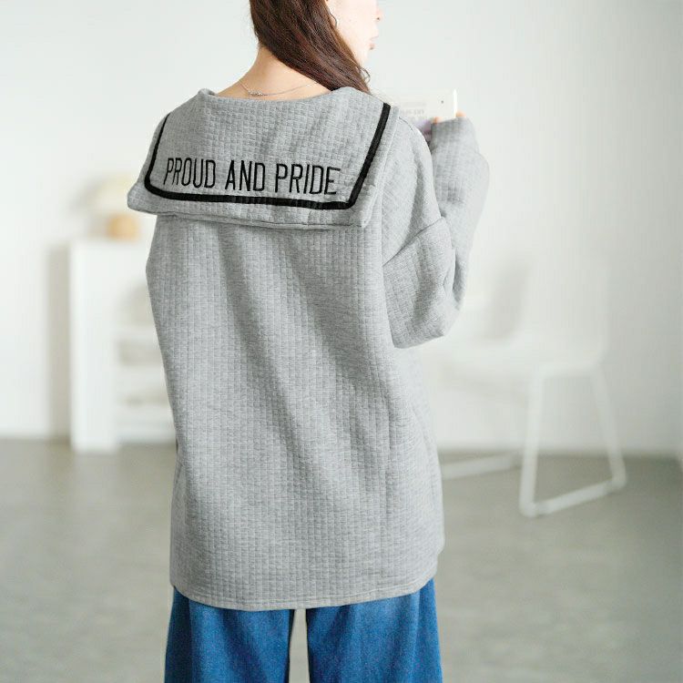 大きいサイズ レディース セーラーカラーワッフルトップス　goldy-1763