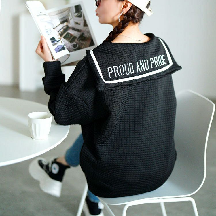 大きいサイズ レディース セーラーカラーワッフルトップス　goldy-1763