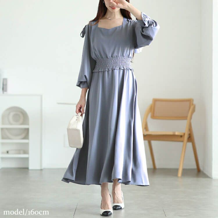 大きいサイズ レディース リボンオープンショルダーワンピース　fem-600