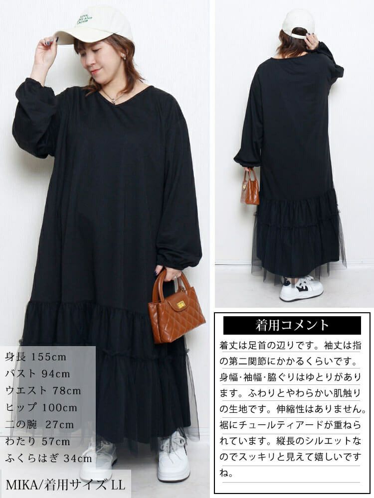 大きいサイズ レディース ティアードチュール切り替えワンピース　fem-599