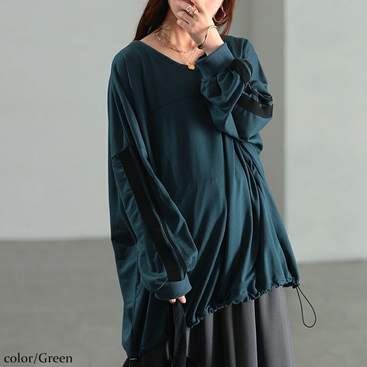 大きいサイズ レディース 裾ドロスト配色ラインチュニック　bai-0195