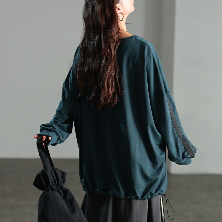 大きいサイズ レディース 裾ドロスト配色ラインチュニック　bai-0195