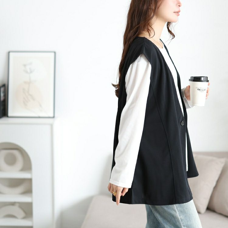 大きいサイズ レディース 深Vネック変形ジレ＆ロンT2点セット　bai-0194