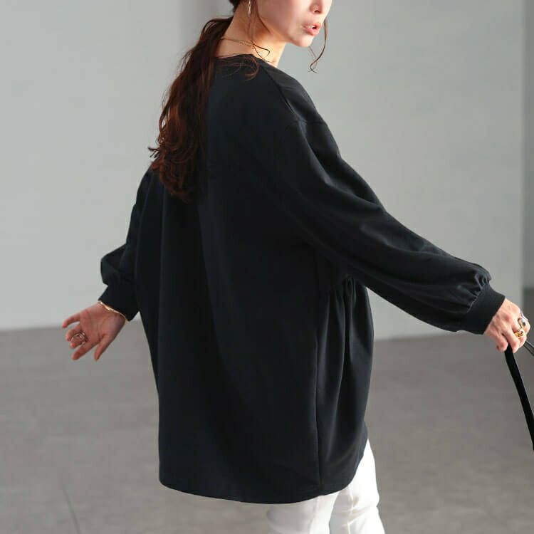 大きいサイズ レディース 脇ギャザー切り替えコクーンチュニック　bai-0191