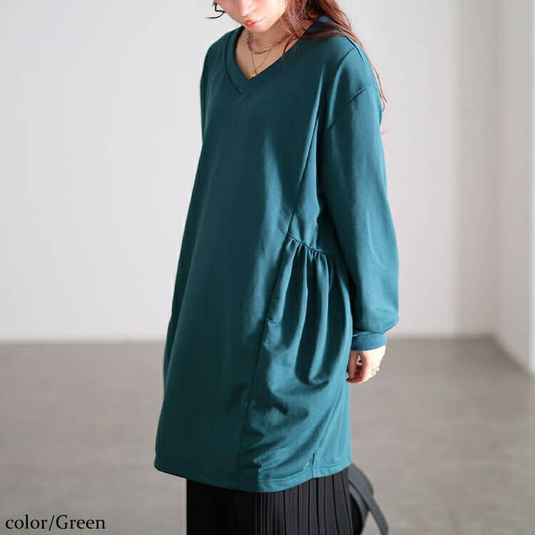 大きいサイズ レディース 脇ギャザー切り替えコクーンチュニック　bai-0191