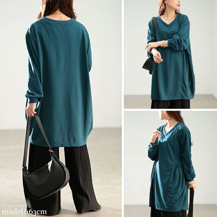 大きいサイズ レディース 脇ギャザー切り替えコクーンチュニック　bai-0191