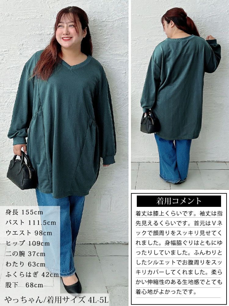 大きいサイズ レディース 脇ギャザー切り替えコクーンチュニック　bai-0191