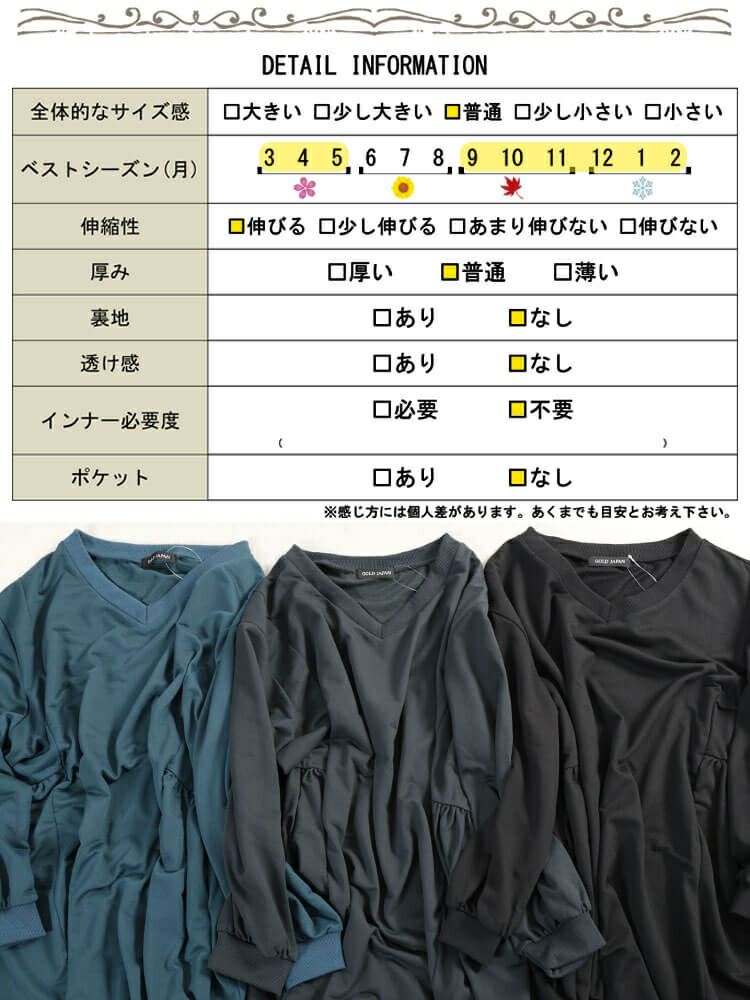 大きいサイズ レディース 脇ギャザー切り替えコクーンチュニック　bai-0191