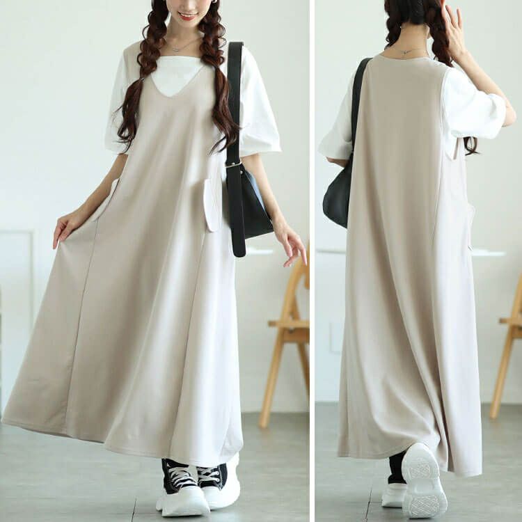 大きいサイズ レディース 深VネックAラインジャンパースカート　tog-1060