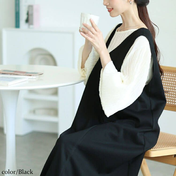 大きいサイズ レディース 深VネックAラインジャンパースカート　tog-1060