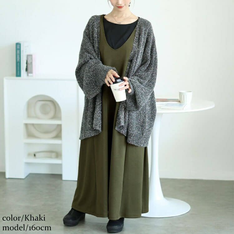 大きいサイズ レディース 深VネックAラインジャンパースカート　tog-1060