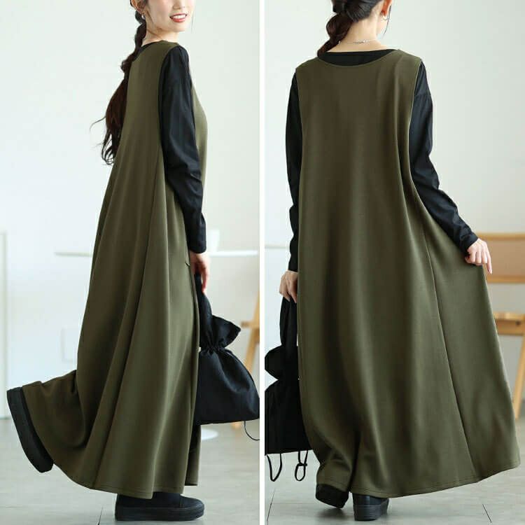 大きいサイズ レディース 深VネックAラインジャンパースカート　tog-1060