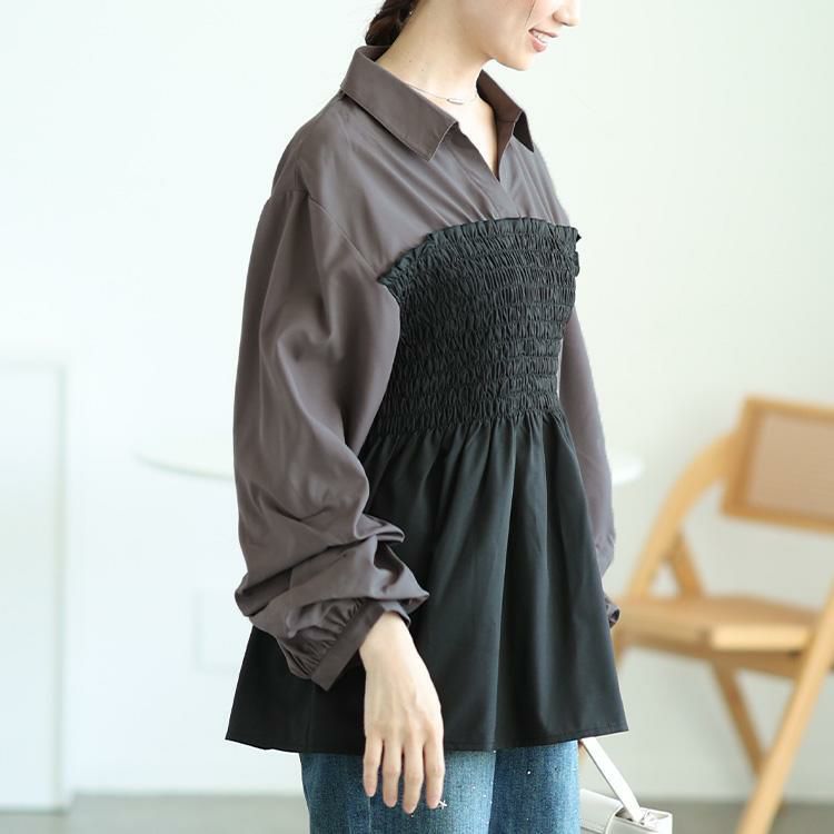 大きいサイズ レディース シャツドッキングペプラムビスチェトップス　tog-1052 【メール便可】 グレー×ブラック