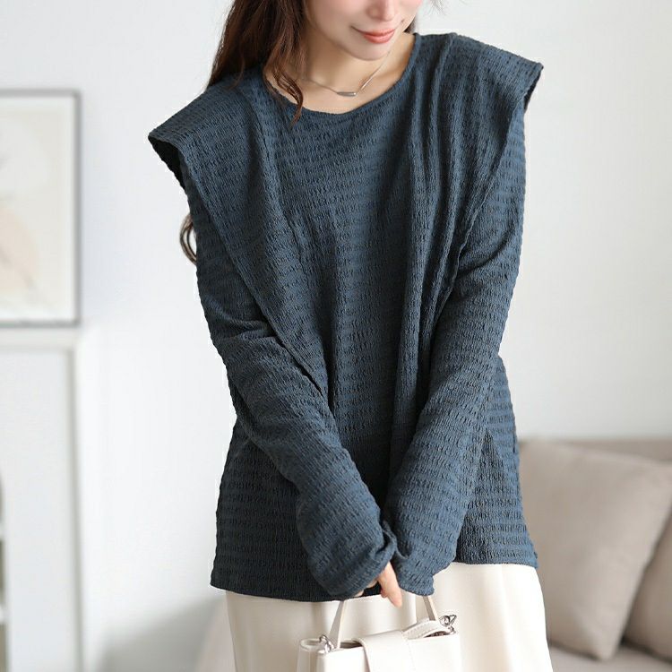 大きいサイズ レディース フリル切り替えシャーリングプルオーバー　jp562