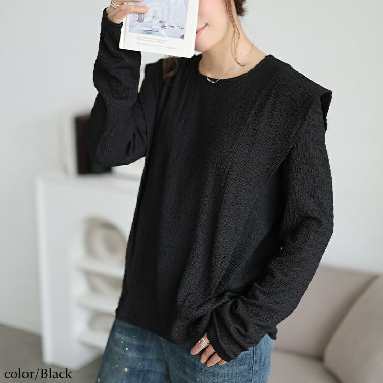 大きいサイズ レディース フリル切り替えシャーリングプルオーバー　jp562