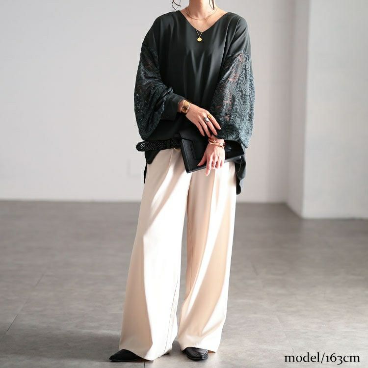 大きいサイズ レディース ペイズリーレース袖切り替えプルオーバー　jp561 【メール便可】