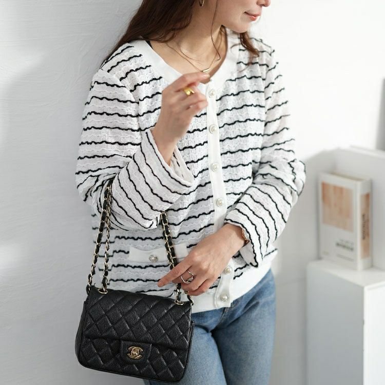 大きいサイズ レディース ウェーブボーダーパールボタンカーディガン　jp559