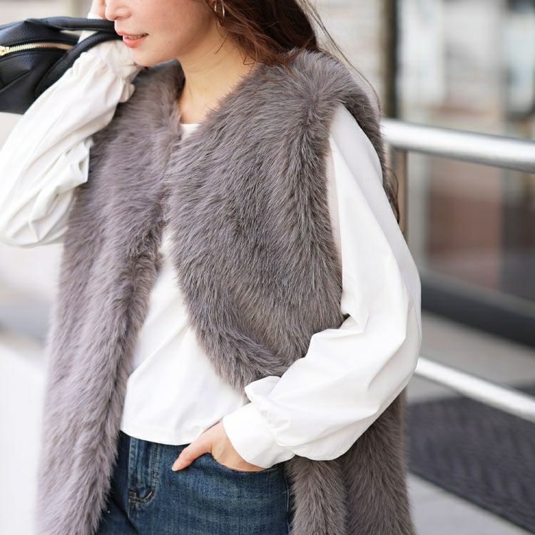 大きいサイズ レディース シャギーファーベスト　sada-6935