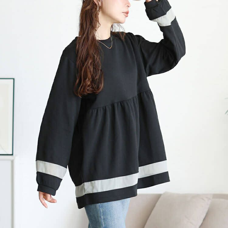 大きいサイズ レディース 配色異素材切り替えペプラムチュニック　cast-5556037 【メール便可】