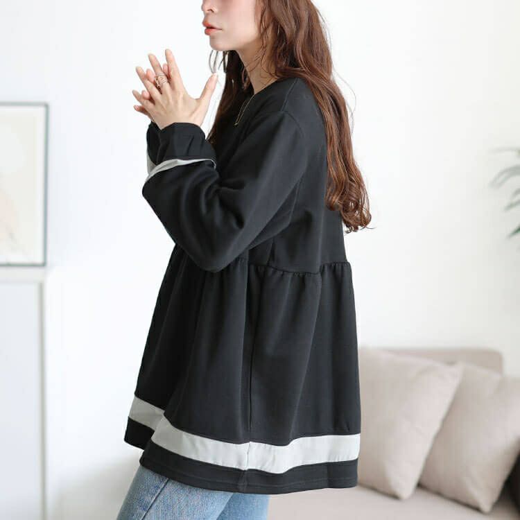 大きいサイズ レディース 配色異素材切り替えペプラムチュニック　cast-5556037 【メール便可】