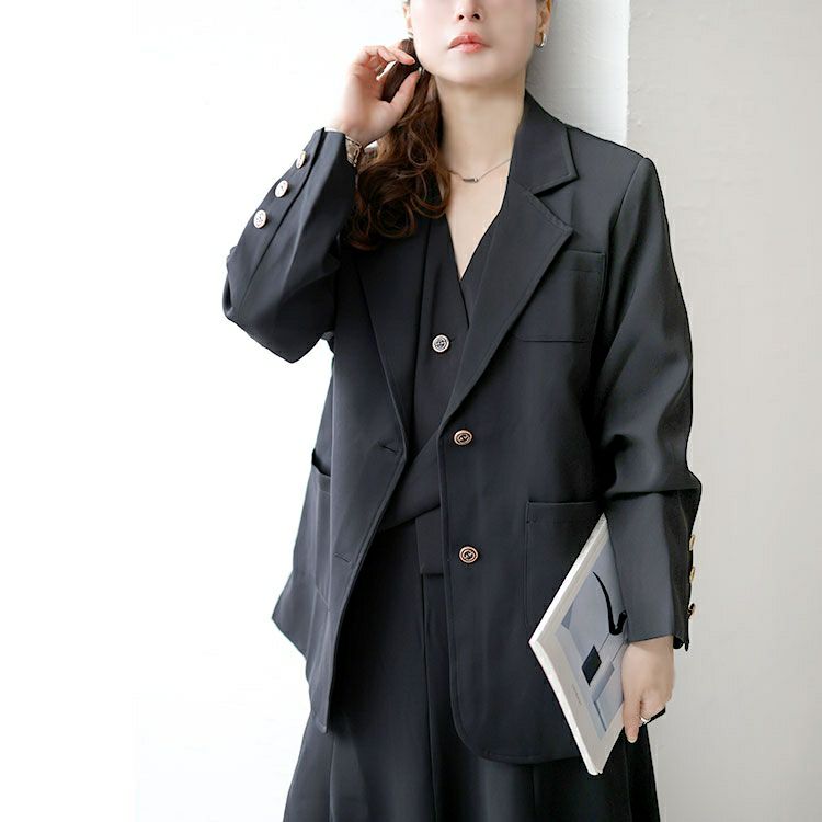 大きいサイズ レディース テーラードジャケット＆ベスト＆スカート3点セット　goldy-1746