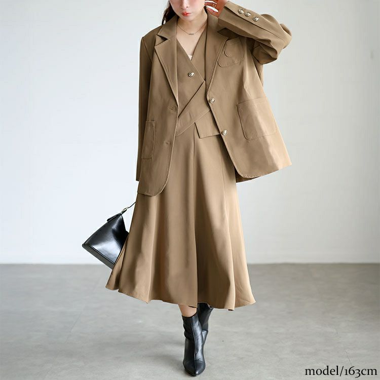 大きいサイズ レディース テーラードジャケット＆ベスト＆スカート3点セット　goldy-1746