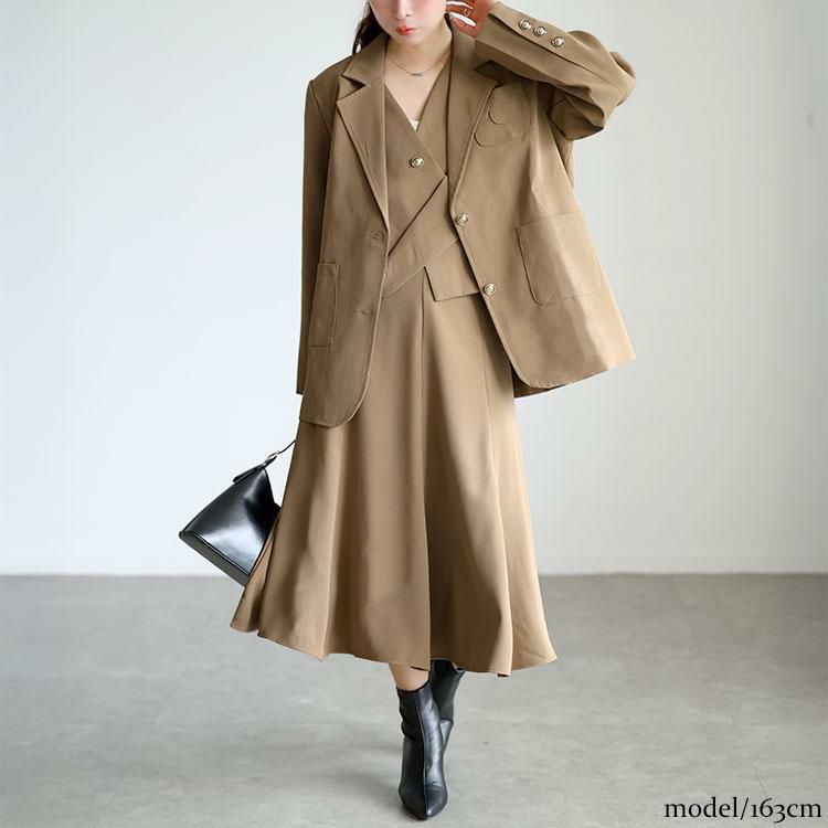 大きいサイズ レディース テーラードジャケット＆ベスト＆スカート3点セット　goldy-1746 ベージュ