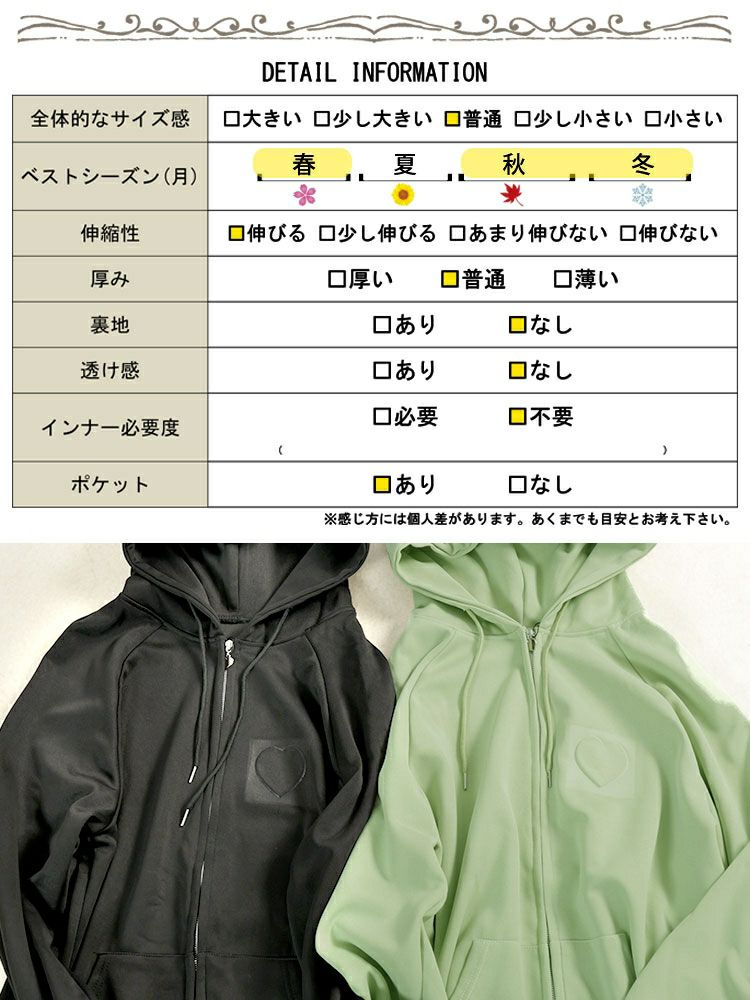 大きいサイズ レディース エンボスハート付きダブルジップパーカー