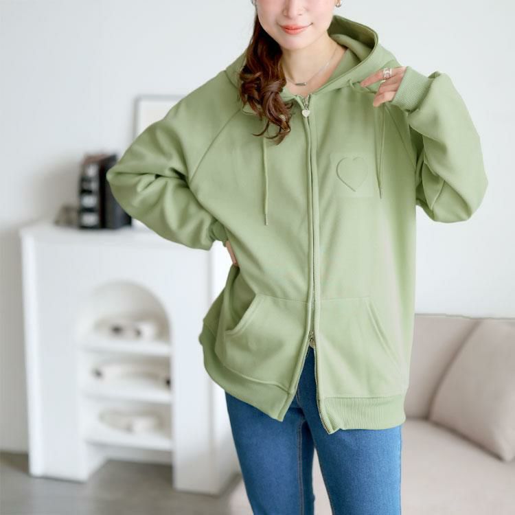 大きいサイズ レディース エンボスハート付きダブルジップパーカー
