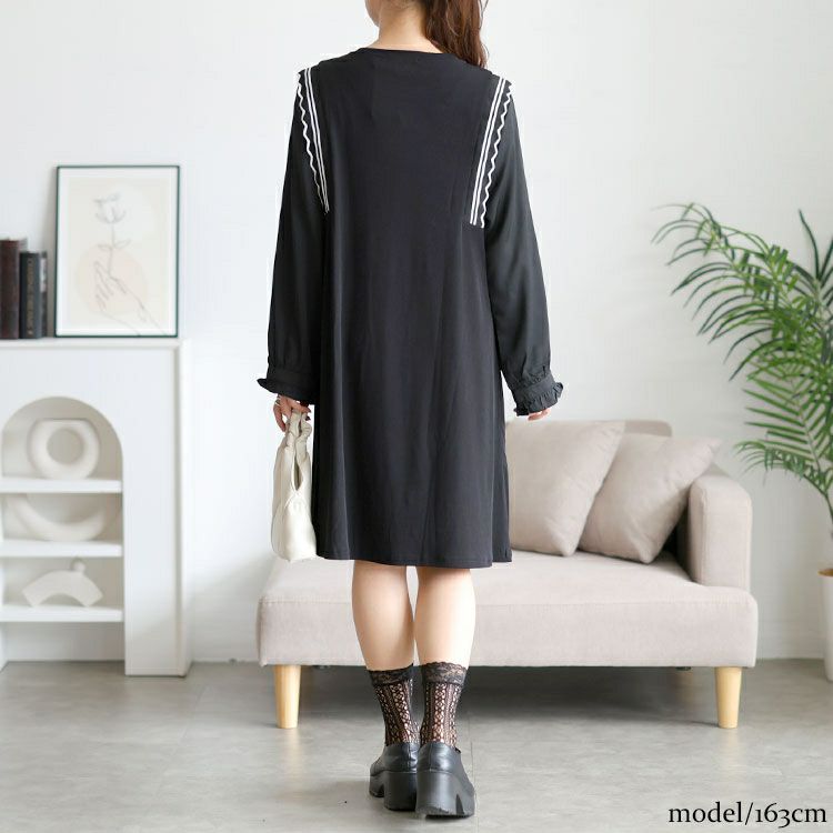 大きいサイズ レディース サイドラインフリル袖ワンピース　goldy-1750
