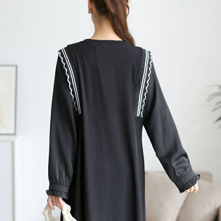 大きいサイズ レディース サイドラインフリル袖ワンピース　goldy-1750