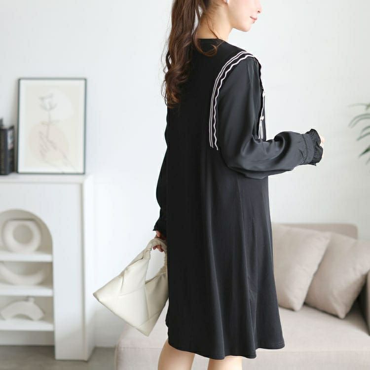 大きいサイズ レディース サイドラインフリル袖ワンピース　goldy-1750