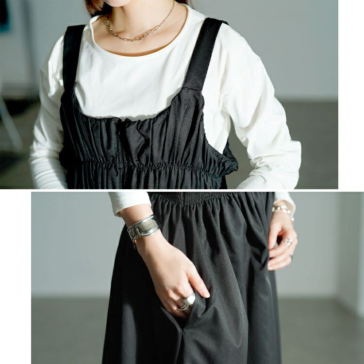 大きいサイズ レディース シャーリングZIPジャンパースカート nw-25049