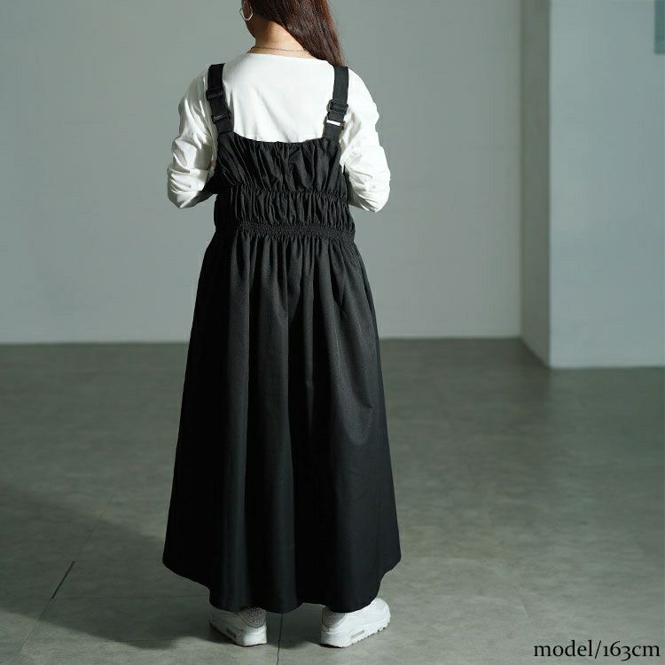 大きいサイズ レディース シャーリングZIPジャンパースカート　nw-25049