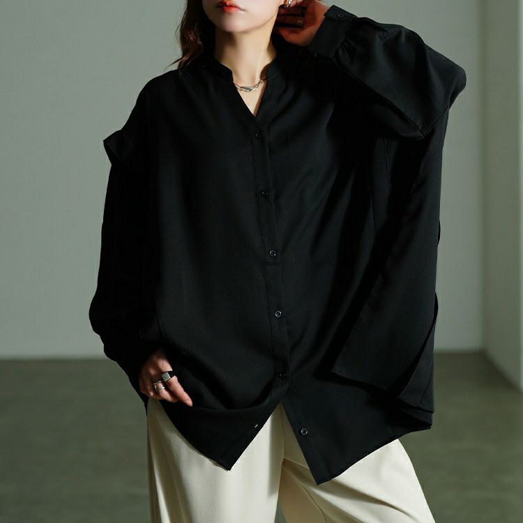 大きいサイズ レディース タックショルダースキッパーシャツ　nw-25045 【メール便可】