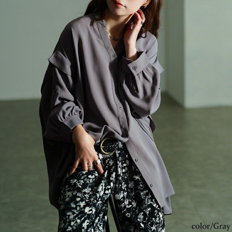 大きいサイズ レディース タックショルダースキッパーシャツ　nw-25045 【メール便可】