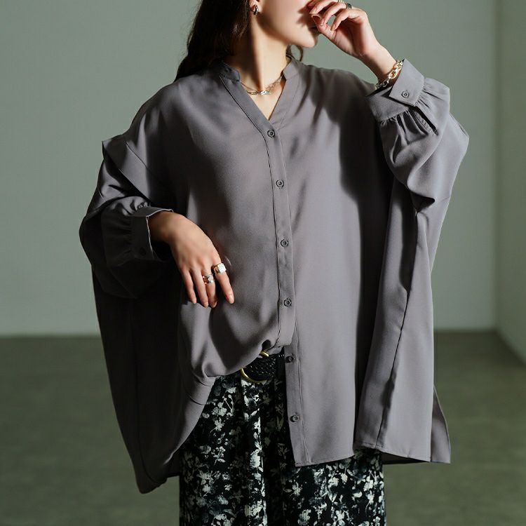 大きいサイズ レディース タックショルダースキッパーシャツ　nw-25045 【メール便可】