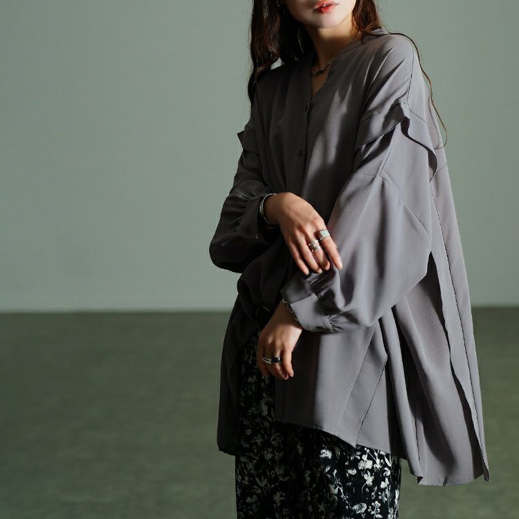 大きいサイズ レディース タックショルダースキッパーシャツ　nw-25045 【メール便可】