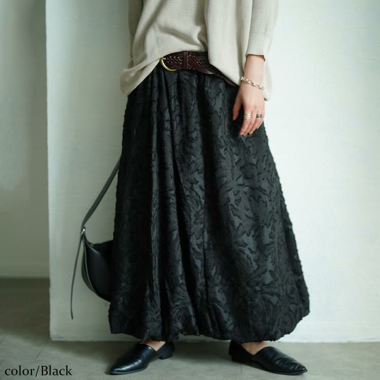 大きいサイズ レディース 花柄ジャガードバルーンスカート　nw-25044 ブラック