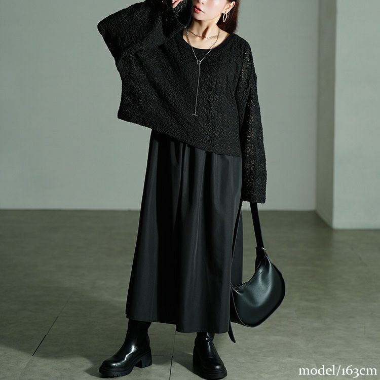 大きいサイズ レディース レースプルオーバー＆ノースリーブワンピース2点セット　nw-25043