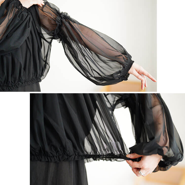 大きいサイズ レディース ギャザーチュールトップス＆キャミワンピース2点セット　nw-25042