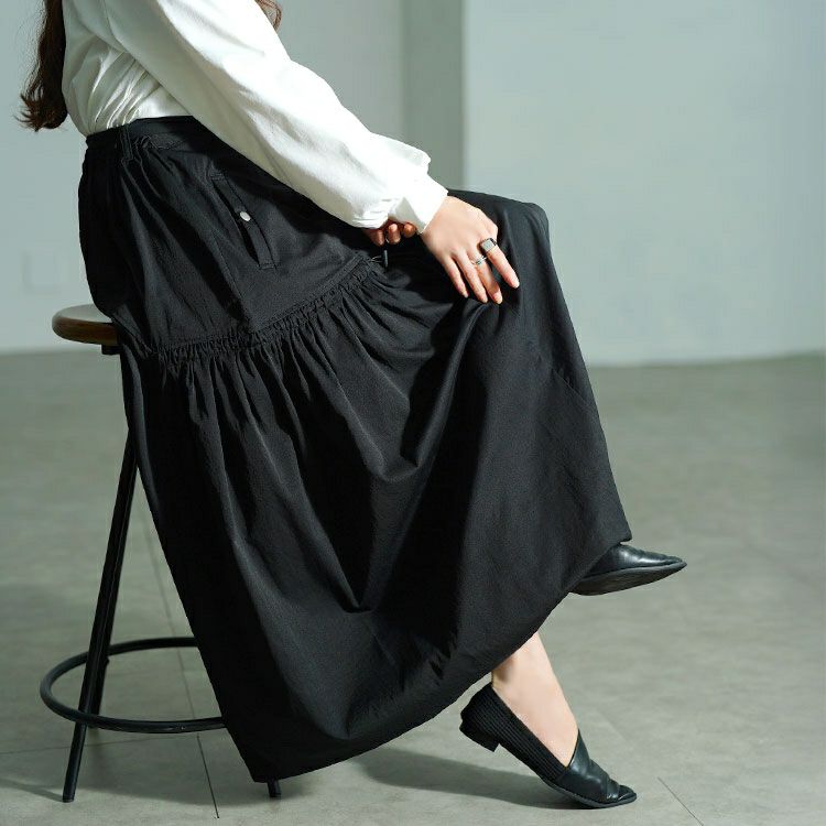 大きいサイズ レディース アシメ切り替えドロストフレアスカート sw
