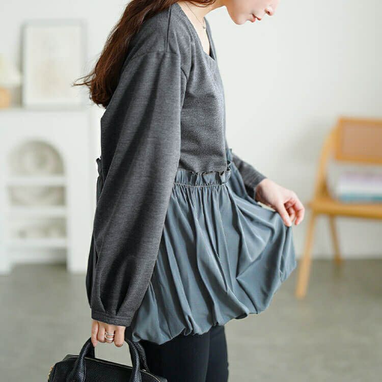 大きいサイズ レディース ドッキングバルーンペプラムプルオーバー　fem-612