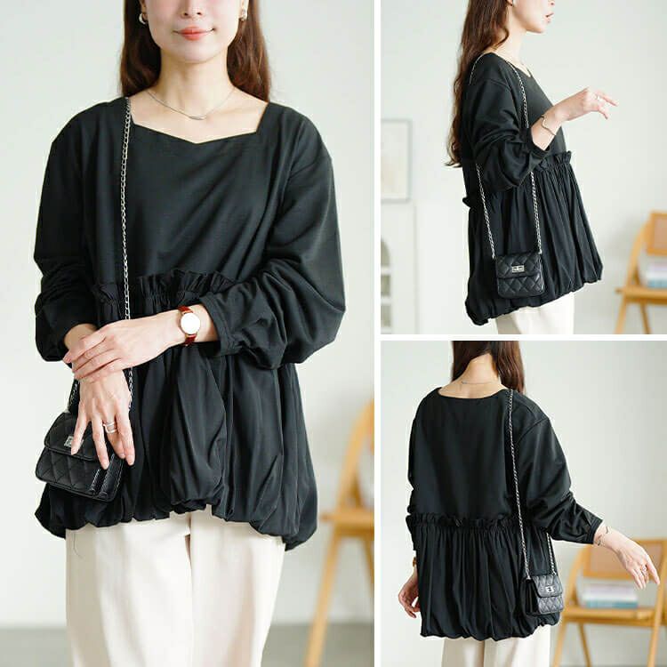 大きいサイズ レディース ドッキングバルーンペプラムプルオーバー　fem-612