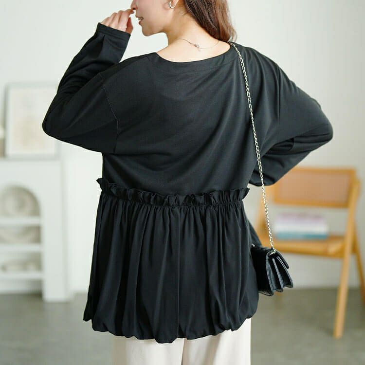 大きいサイズ レディース ドッキングバルーンペプラムプルオーバー　fem-612