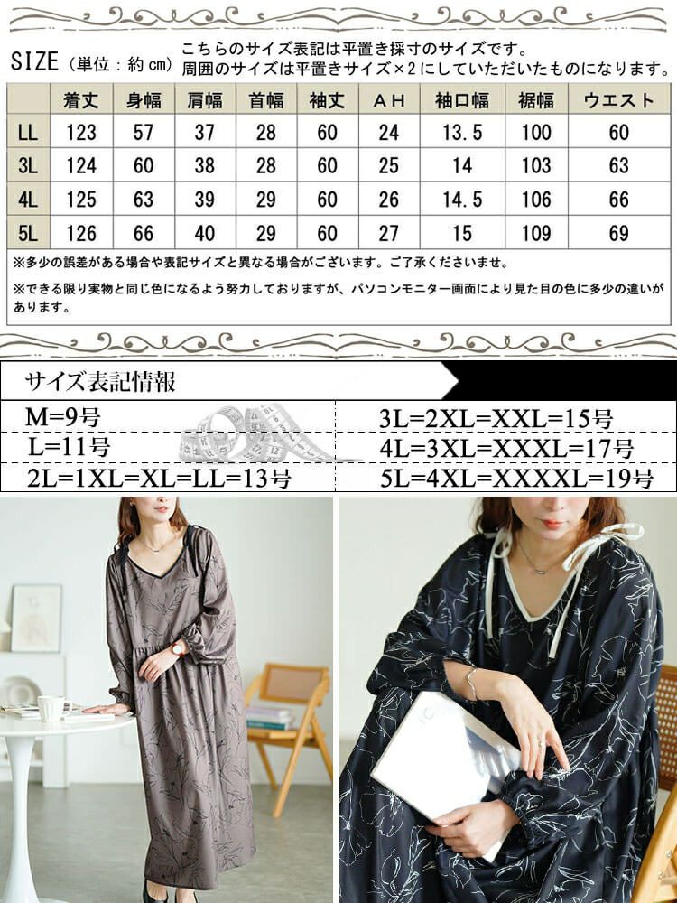 大きいサイズ レディース 花柄配色パイピング肩リボンワンピース　fem-608 【メール便可】