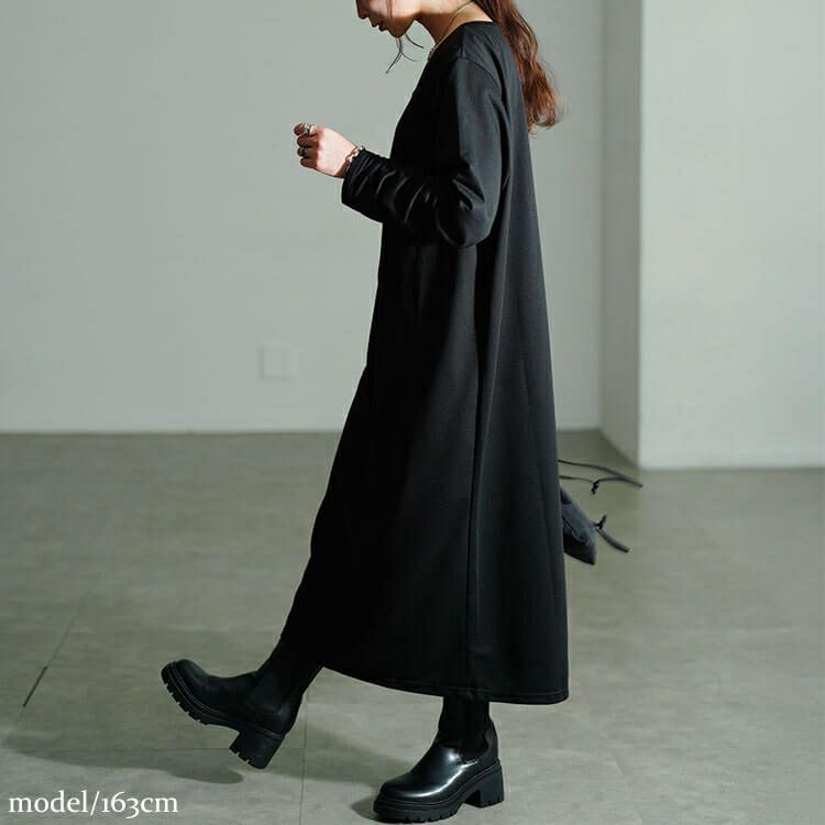 大きいサイズ レディース 袖シャーリングヘンリーネックワンピース　fem-607