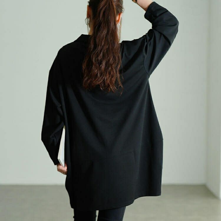 大きいサイズ レディース スキッパーカラーコクーンチュニック　fem-606