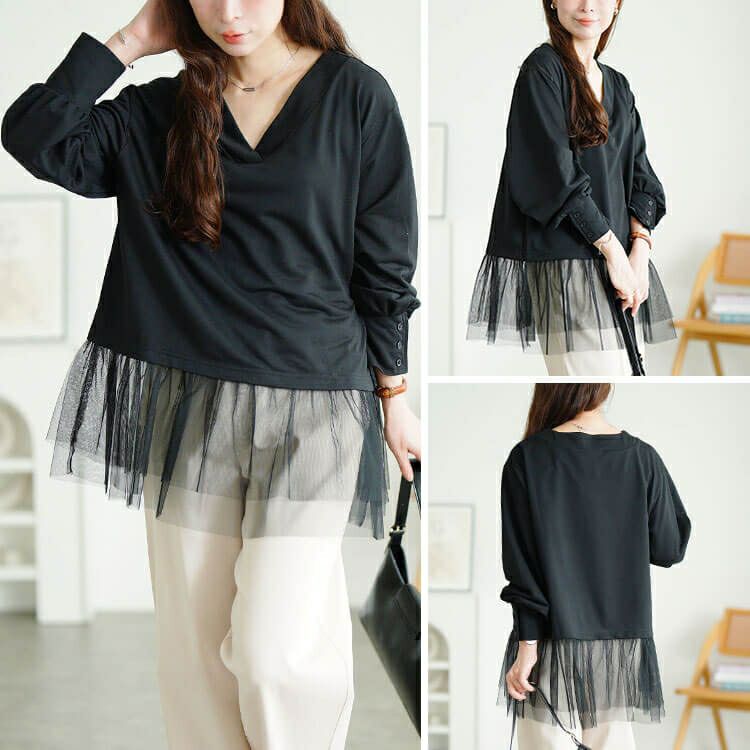 大きいサイズ レディース チュールドッキングプルオーバー　fem-605